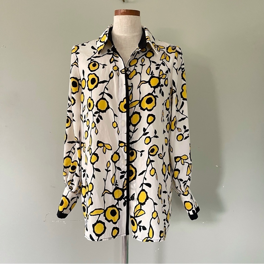 Anthropologie C/Meo collective Yellow floral button down shirt Small oversized